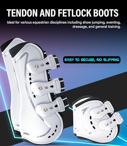4/Pack Horse Jumping Boots, Open Front & Fetlock Boots for Jumping - color: White
