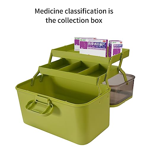 AnRui 3 Tier Medicine Storage Organizer Box, Plastic Empty First Aid Kit Container Emergencies Family Medical Case Multipurpose Box with Portable Handle for Home, Travel, Camping, Hiking, School