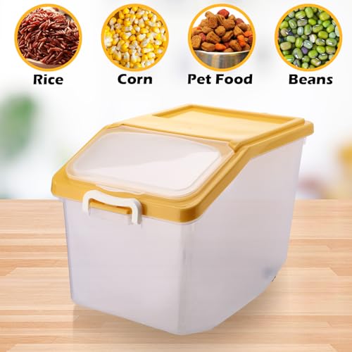 Sunnyray 4 Pcs Rice Storage Container Bulk 27.6 lb Airtight Flour Container with Wheels and Lids Measuring Cup Clear Pet Food Dog Birds Cat Food Bin Grain Cereal Organizer Box(Yellow) - color: Yellow
