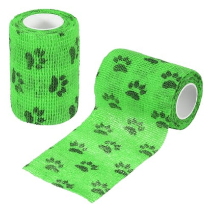 Pet Wrap Bandages, 3 Inch 5 Yard Self Adhesive Bandage Wrap, Pet Non-Woven Tape First Aid Cohesive Gauze, (Emerald Green/Paw, 2 Pcs), Intended for Dog/Cat/Bird/Legs/Paws/Wound - color: Emerald Green, size: 3 inch