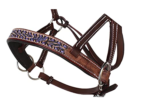 CHALLENGER Horse Western Leather Bitless Sidepull Bridle Split Reins 77RS25 - color: Brown/Purple