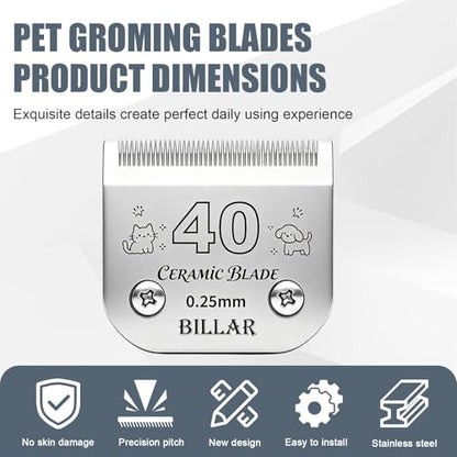 BILLAR® Detachable Pet Dog Grooming Clipper Ceramic Blades,Compatible with Size-40 Cut Length 1/100"(0.25mm),Compatible with andis/Oster A5/Wahl KM10 Series Clippers（3PACK） - size: 40#-3PACK