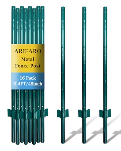 ARIFARO Fence Posts 4 Feet, 16-Pack, Heavy Duty U Post, Metal Fence Post - color: Green 16 PCS, size: 4 FT