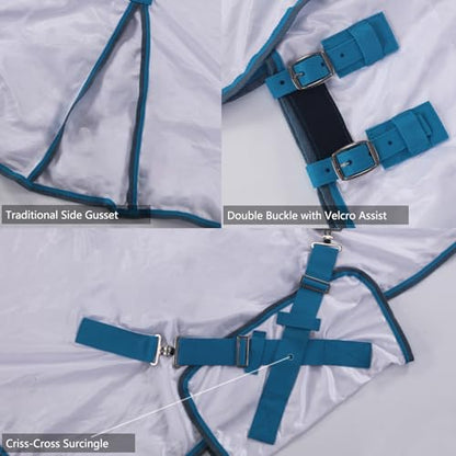 Horse Fly Sheet with Removable Neck Cover & Belly Wrap, Fine Mesh - color: White, size: 75