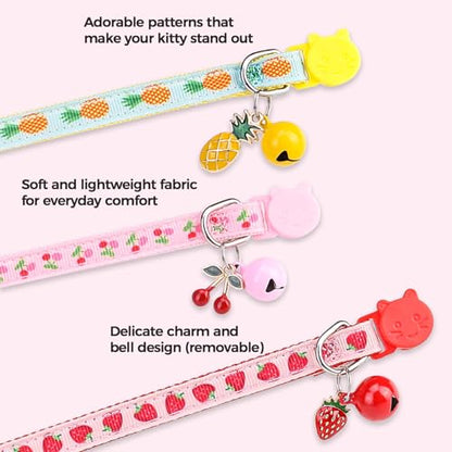 BINGPET Cat Collar Breakaway with Bell, Cute Kitten Collar - color: Fruit-3pcs