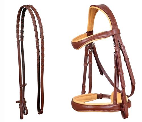 CHALLENGER Cob English All-Purpose Pleasure Brown Padded Leather Bridle Reins 803HI05BE-C