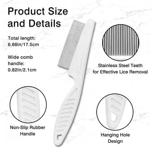 3-Piece Flea & Lice Fine-Tooth Comb Set for Dogs and Cats, Stainless Steel Pin Grooming Tools with Non-Slip Handle