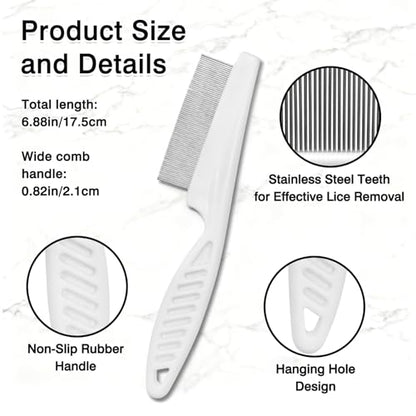 3-Piece Flea & Lice Fine-Tooth Comb Set for Dogs and Cats, Stainless Steel Pin Grooming Tools with Non-Slip Handle
