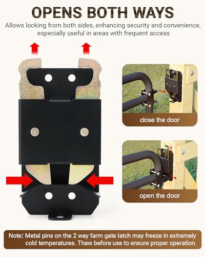 2 Way Farm Gate Latch, 2PC Heavy-Duty Fence Gate Latch with Self-Locking Nut, Black Livestock Gate Latch Compatible with Horse Corrals, Farms, Pastures, Stables, Ranches - size: 2PC