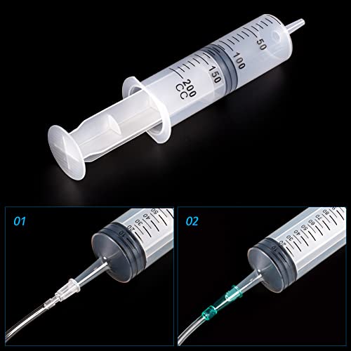 200ml/cc Syringes with Tube 40 Inch Handy Plastic Tubing and Adapter Tip - size: 200ML/CC