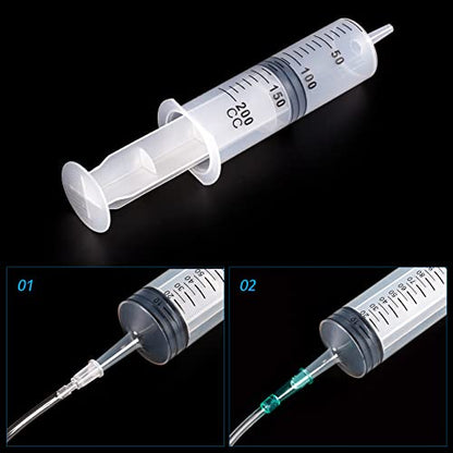 200ml/cc Syringes with Tube 40 Inch Handy Plastic Tubing and Adapter Tip - size: 200ML/CC