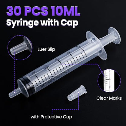 30 PCS 10ml Oral Syringe With Cap, Plastic Syringes without Needle for Medicine Dropper, Liquid Measuring, Handicrafts, Individually Sealed, Luer Slip - style: 10ML