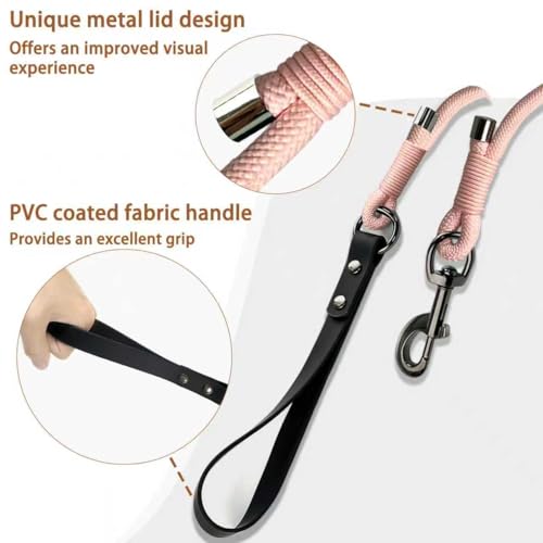 FOVRLZSE 5FT Heavy Duty Dog Leash for Large Medium Dogs, 440LBS Break Strength PVC Coated Non-Slip Handle, 360 Rotating Tangle-Free Buckle, Reinforced Waxed Rope for Walking Hiking Training, Pink - color: Pink