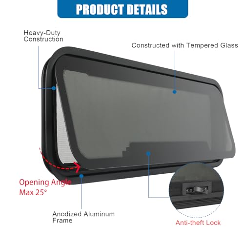 NEW Breathable RV Window, Tinted with Net Screen and Trim Ring - size: 33.5x10.5in