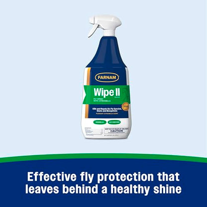 Farnam Wipe II Horse Fly Spray with Citronella, 32 oz Spray - size: 32 Fl Oz (Pack of 1)