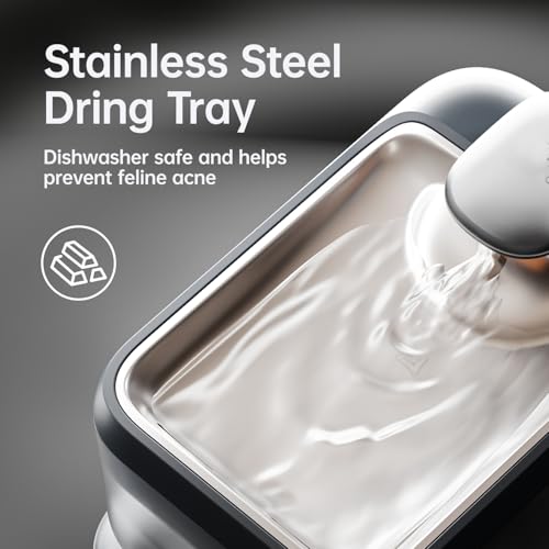 Cordless Cat Water Fountain, Automatic Pet Water Fountain Battery Operated, 4.5L with Stainless Steel Tray for Cats Dogs Multiple Pets Indoor, Wireless Water Pump and Ultra-Quiet S7 Air Grey