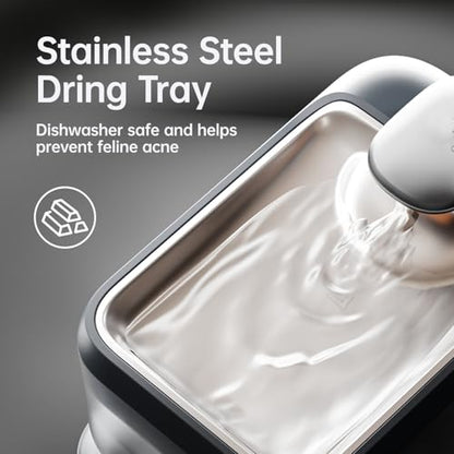Cordless Cat Water Fountain, Automatic Pet Water Fountain Battery Operated, 4.5L with Stainless Steel Tray for Cats Dogs Multiple Pets Indoor, Wireless Water Pump and Ultra-Quiet S7 Air Grey