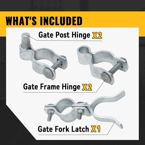 VIVIDA 1-3/8" Chain Link Fence Gate Hinge Kit, Chain Link Gate Hardware | Include 1-3/8" Fence Gate Hinge Kit, 1-3/8" Chain Link Gate Latch, Galvanized Steel - size: 1-3/8" × 1-3/8" (SILVER)