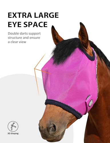 Harrison Howard All Round Mesh Horse Fly Mask UV Protective with Fleece Padded Edging Purple S - color: Purple, size: Small (Yearling)