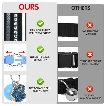 BINGPET Reflective Cat Collar Breakaway with Bell,Cute Kitten Collar, Blue - color: Reflective(Blue)-3pcs