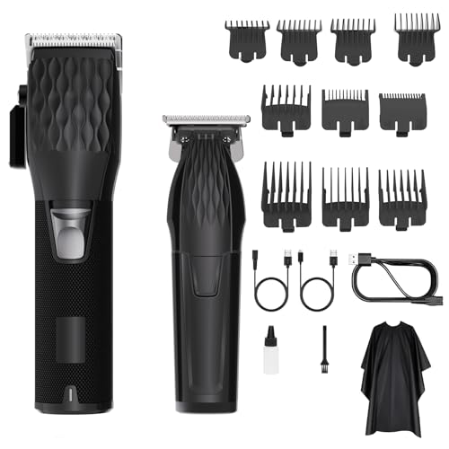 Professional Cordless Hair Clippers for Men & Trimmer Set, 240Min Runtime with LED Display, Quiet Haircut Kit for Men/Women/Kids w/6 Guide Combs, Barber Scissors, Cleaning Brush