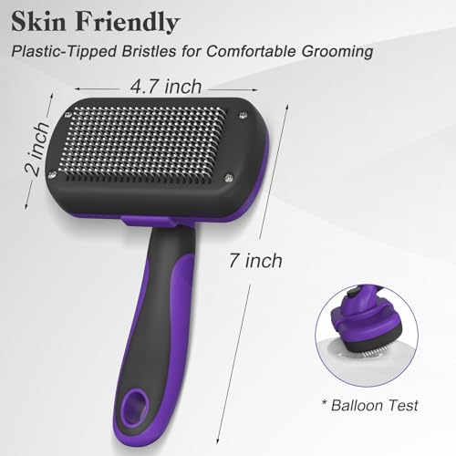Swihauk Self Cleaning Slicker Brush for Dogs & Cats, Skin Friendly Pet Grooming for Shedding, Deshedding, and Hair Removal - Puppy Brush for Long Haired Pets, Pet Supplies, Purple - color: Purple