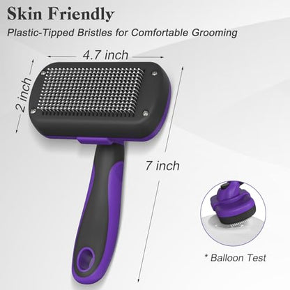 Swihauk Self Cleaning Slicker Brush for Dogs & Cats, Skin Friendly Pet Grooming for Shedding, Deshedding, and Hair Removal - Puppy Brush for Long Haired Pets, Pet Supplies, Purple - color: Purple
