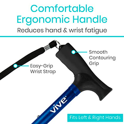 Vive Folding Cane - Foldable Walking Cane for Men, Women - Fold-up - color: Blue