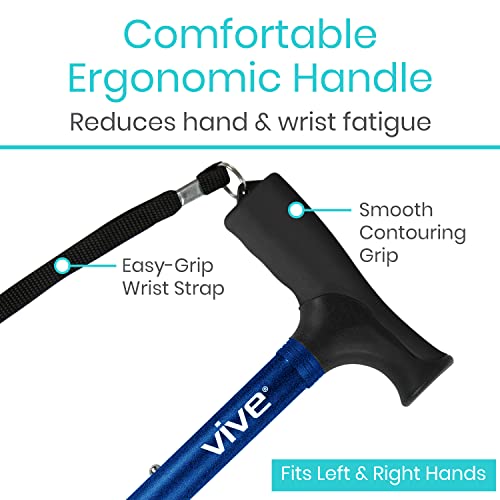 Vive Folding Cane - Foldable Walking Cane for Men, Women - Fold-up - color: Blue