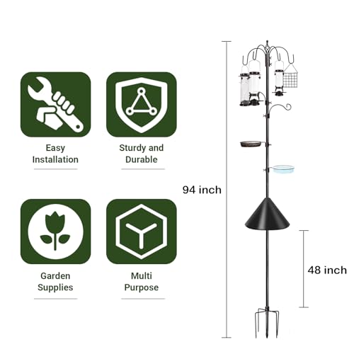 YINGYM 6-Hook Bird Feeding Station Kit with Squirrel Baffle, 94 Inch - size: 94 Inches with Squirrel Baffle