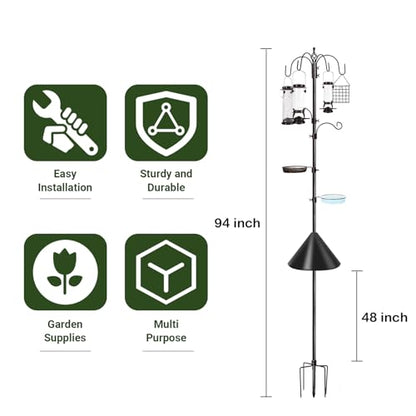 YINGYM 6-Hook Bird Feeding Station Kit with Squirrel Baffle, 94 Inch - size: 94 Inches with Squirrel Baffle