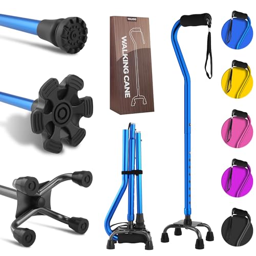LIXIANG Walking Canes Stablize Women Quad Canes for Seniors & Adults Foldable Adjustable for Men & Women Heavy Duty Freestanding Cane for People with Leg Injuries 3 footings - color: Blue