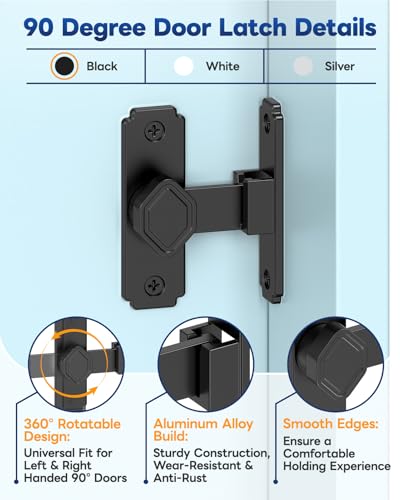 Pocket Door Lock, 90 Degree Latch, Barn Door Hardware Black 1PC - color: Black-2 Pcs