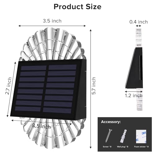 Deck Post ights, 4 Pack Fence Solar Lights, Solar Fence Lights Outdoor Waterproof Led for Garden, Yard, Outdoor, Patio Decor, Warm White