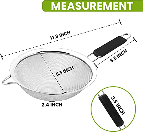 Fine Mesh Strainer with thermo plastic rubber handle - Sieve Fine Mesh Stainless Steel - Ideal to Sift Flour, Icing Sugar, Fruits and Vegetables (5.5 Inches) - size: 5.5 Inches - TPR