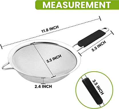 Fine Mesh Strainer with thermo plastic rubber handle - Sieve Fine Mesh Stainless Steel - Ideal to Sift Flour, Icing Sugar, Fruits and Vegetables (5.5 Inches) - size: 5.5 Inches - TPR
