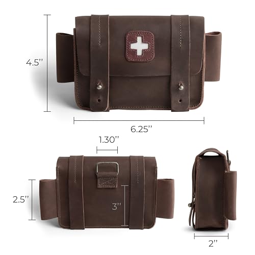 Hide & Drink, Empty First Aid Bag, Mini Medical Storage Pouch, Rectangular Bag for Survival Kit, Full Grain Leather, Handmade - color: Bourbon Brown