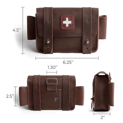 Hide & Drink, Empty First Aid Bag, Mini Medical Storage Pouch, Rectangular Bag for Survival Kit, Full Grain Leather, Handmade - color: Bourbon Brown