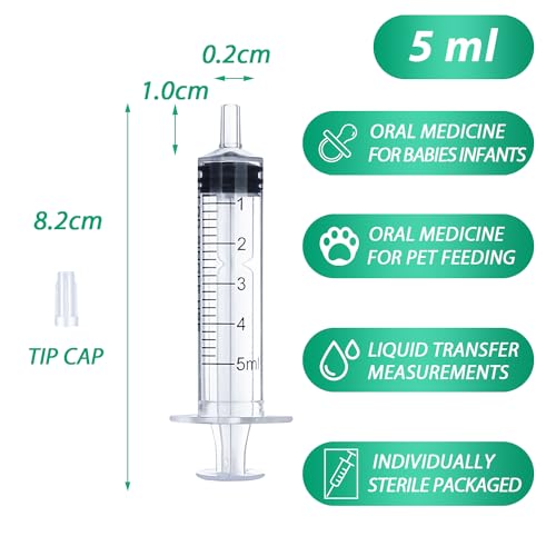 5ml Syringe for Liquid, Oral, Scientific Labs, Measurement, Dispensing, with Cap- 10 Pack 5ml Syringes - style: 5 ml