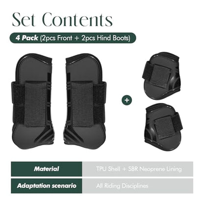 Tendon Boots for Horses, Set of 4, Shock-Absorbing Protective Horse Sport Boots for Jumping, Trail Riding & Equestrian Activities - size: X-Large
