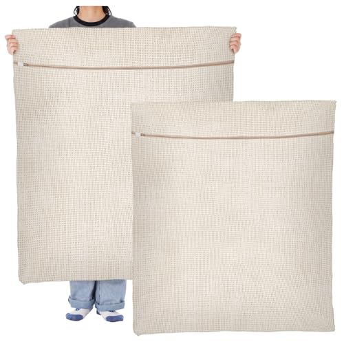 SATINIOR 2 Pack Extra Large 100% Cotton Mesh Laundry Bags 43 x 35 Inch Jumbo Cotton Mesh Large Delicate Bags with Sturdy Zippers Washing Machine Bag for Coats, Blankets, Bedding, Toys, Pet Items