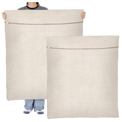 SATINIOR 2 Pack Extra Large 100% Cotton Mesh Laundry Bags 43 x 35 Inch Jumbo Cotton Mesh Large Delicate Bags with Sturdy Zippers Washing Machine Bag for Coats, Blankets, Bedding, Toys, Pet Items