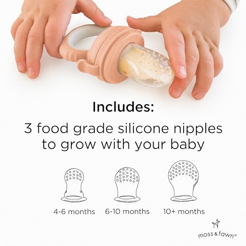 Moss and Fawn Forage Feeder - Silicone Baby Fruit Feeder - Bloom | Frozen Breast Milk Popsicle Teether & Pacifier, BPA, PVC & Phthalate-Free - color: Bloom