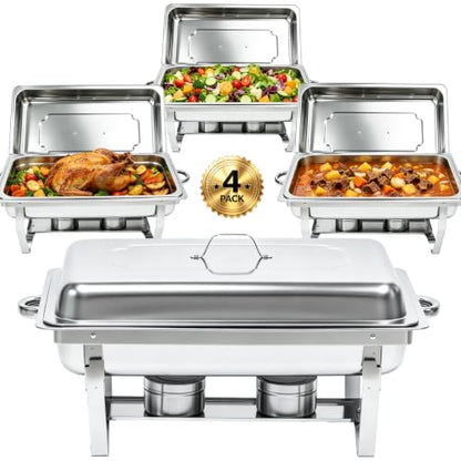 9QT Chafing Dishes for Buffet 4 Pack with 4 Full-Size Pans Silver - color: Silver-002