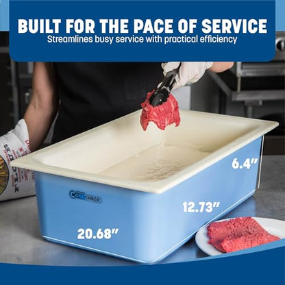 Carlisle FoodService Products Coldmaster Coolcheck Full Size Food Pan Insulated Food Pan with Refrigerant Gel Filling, Plastic, 15 Quarts, White, Blue