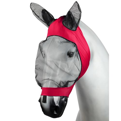 Horze Soft Stretch Breathable Lycra Mesh Insect Fly Mask with Ear Protection - Pink - Pony - color: Pink, size: Pony