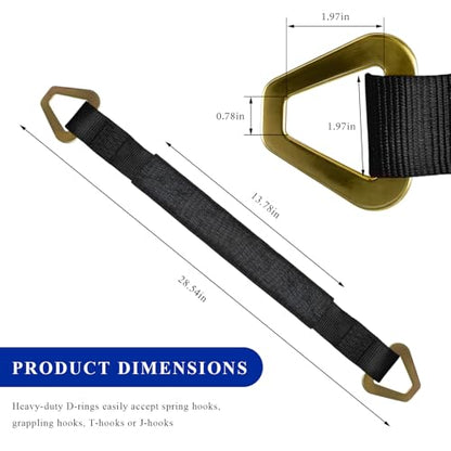 2" × 29" Premium Axle Tie Down Strap with D Rings, Heavy Duty Car Tire Wheel Tie-Down with Protective Sleeve, 6614 Lbs Adjustable Axle Tow Strap for Securing Vehicle Transport (Black) - color: Black