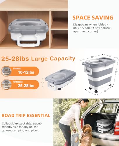 HOYTAMDAR 25-28lb Collapsible Dog Food Storage Container,Dog Food Container - color: Grey-28lbs