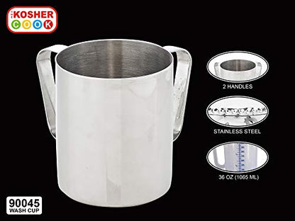 The Kosher Cook Stainless Steel Netilat Yadayim Cup - Medium 5” Straight Solid - Dual Handle - Rust, Break and Crack Proof Negel Vasser Cup - Judaica Gift Collection