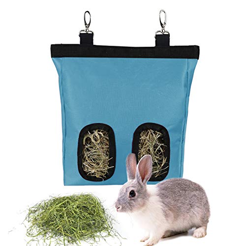 Rabbit Hay Feeder Bag Hanging Hay Rack (Blue, 2 Windows) - color: Blue